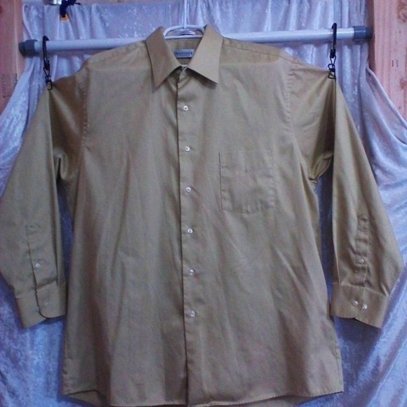 Van Heusen Men's Shirt Casual/Dress Cotton Blend Light Gold Size 17.5 (34-35) XL - Picture 16 of 16